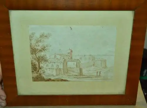 Sepia Skizze, wohl 16. Jhdt,Italien,auf Papier,Biedermeierrahmen