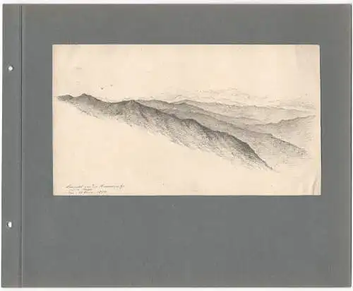 Tuschezeichnung „Aussicht von der Brecherspitze auf die Berge 20. Juni 1874“