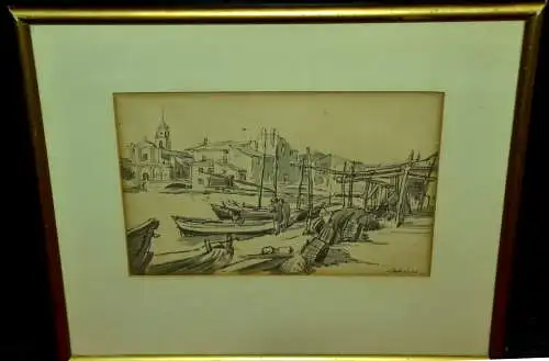 Aquarell/Tusche,Ölkreide sign. Theodor  Franz. Goedvriend,Passepartout,gerahmt