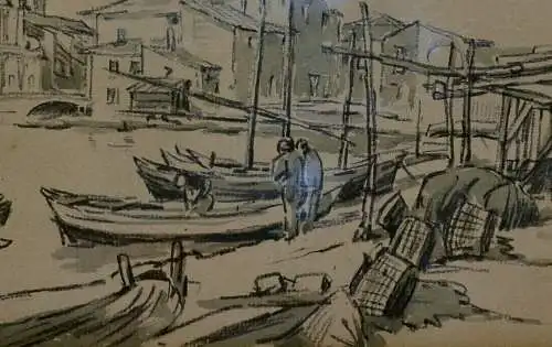 Aquarell/Tusche,Ölkreide sign. Theodor  Franz. Goedvriend,Passepartout,gerahmt