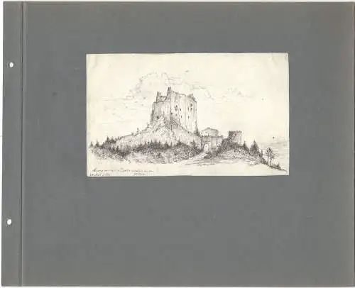 Tuschezeichnung „Burgruine Lichtenstein bei Wien 24 Mai / 77“ von Toni Stadler