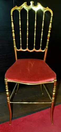 Möbel,Chiavari" Stuhl,Italien ,1960 ,Messinggestell,Bezug roter Samt
