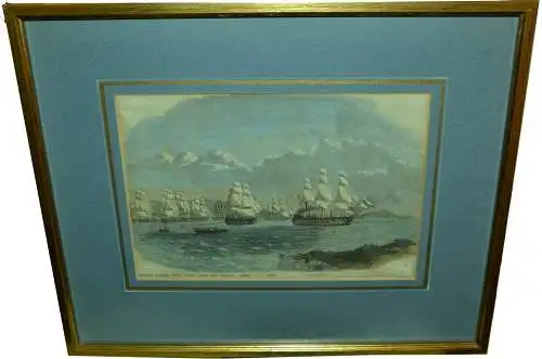 Stahlstich, koloriert,engl. Flotte,1860, gerahmt, Passepartout