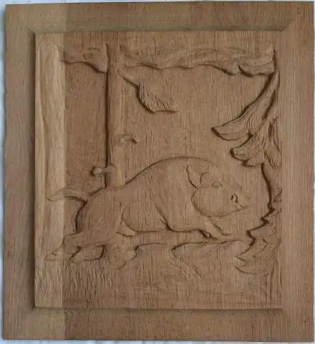 Möbel,Türfüllung Schrankfüllung Motiv „Wildschwein“ aus hellem Eichenholz