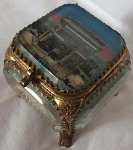 Kleines Souvenir-Schmuckkästchen Glas und Messing Motiv Paris - Arc de Triomphe