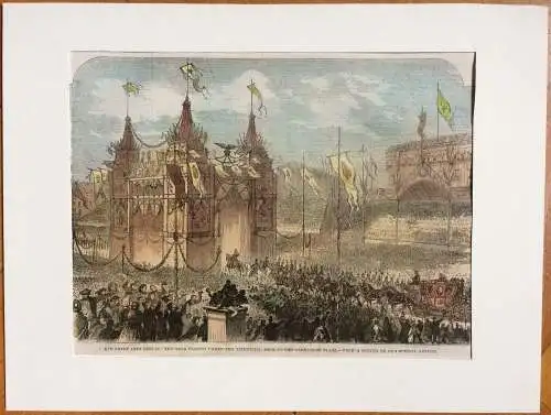 Colorierter Stahlstich Krönung des preussischen Königspaares, im Passepartout
