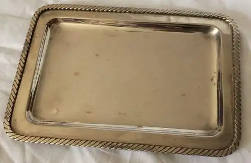 Kleine rechteckige flache Schale aus Alpaca / Neusilber, ohne Marke, ca. 1900