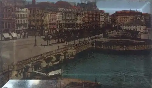 Kleines Souvenir-Schmuckkästchen Glas u. Messing Motiv Hamburg – Jungfernstieg