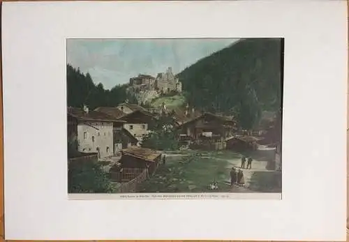 Colorierter Holzstich „Schloß Taufers im Pusterthal“, Verlag F. Moser Bozen