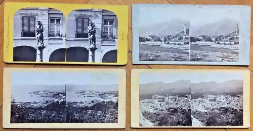 Vier sehr alte Original-Stereo- / 3D-Photographien aus Bern, Tirol, Sizilien