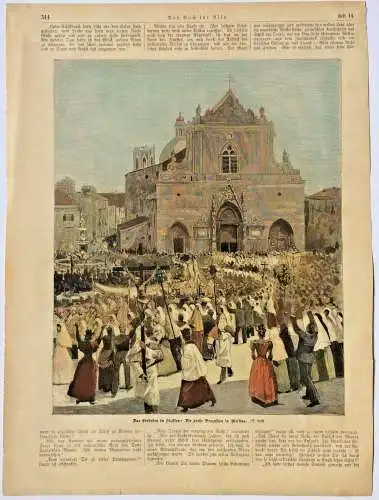 Colorierter Holzstich „Das Erdbeben in Sizilien: Die große Prozession in Messina