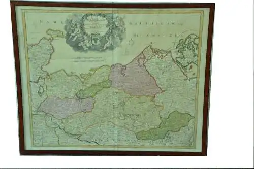 Kupferstich,altkol.Landkarte, Ducatus Meklenburgici,Homann,1720,o. Rahmen u.Glas