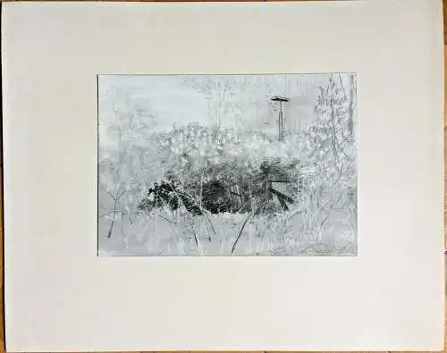 Orig.-Bleistiftzeichnung einer nicht bezeichneten Landschaft von Günther Knipp