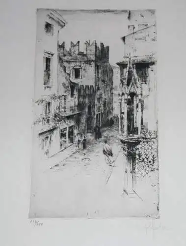 Peter von Halm,1854-1923, Radierung,Haus des Romeo,(Palazzo Cagnolo Noccarola)