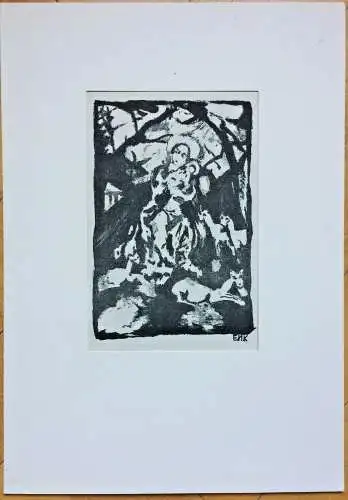 Lithographie „Muttergottes mit den Rehen“ von Erika Maria Künzig, 1920 