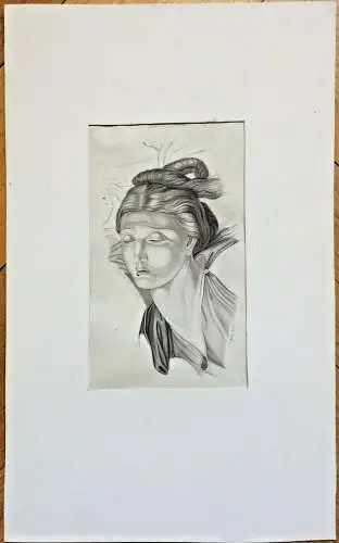 Aquarell Portrait einer jüng. Frau im Rahmen aus Karton, sign. "Engler April 45"