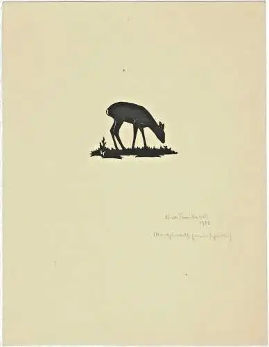 Original-Scherenschnitt Äsendes Reh auf Karton von Lisa Troitzsch 1938