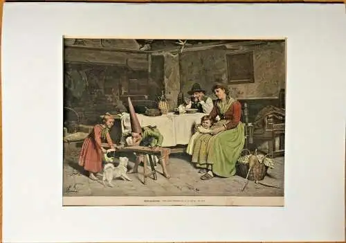 Colorierter Holzstich „Kindermaskerade“ nach einem Gemälde von Luigi Scaffai