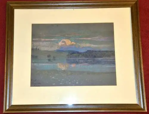  Pastell, Ölkreide , Ferd. Brauer ,1867Seelandschaft.gerahmt unter Passepartout