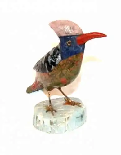 Bunter Vogel,kleine Statue,verschiedene Steine ? 20.Jhdt.