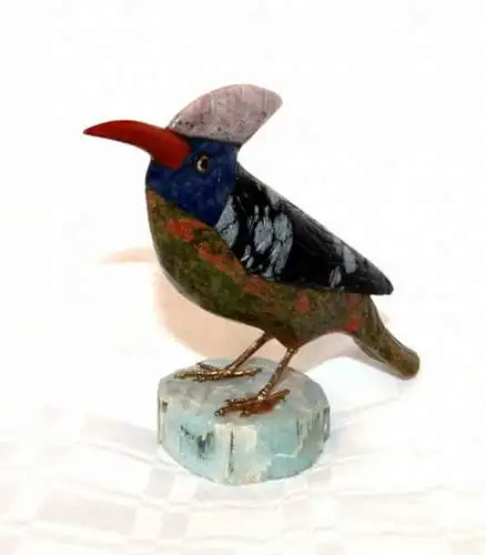 Bunter Vogel,kleine Statue,verschiedene Steine ? 20.Jhdt.