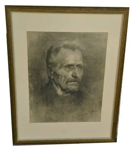 Bleistift/Kohle-zeichnung,Portrait,sign.Wilhelm Donaubauer,gerahmt,Passepartout