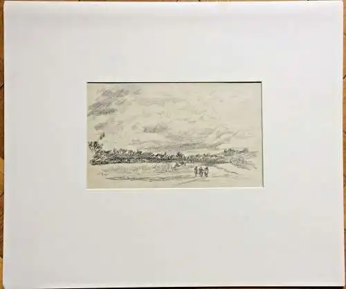 Kohlezeichnung Landschaft mit drei Personen, zugeschrieben Dietrich Langko