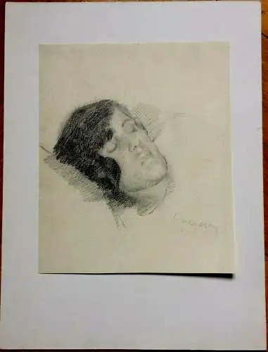 Kohlezeichnung Portrait einer unbekannten Frau, signiert