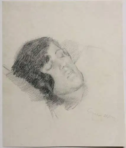 Kohlezeichnung Portrait einer unbekannten Frau, signiert