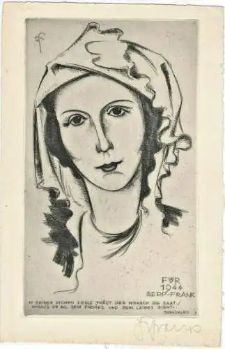 Radierung Jahresgraphik „FUER 1944“ von Sepp Frank