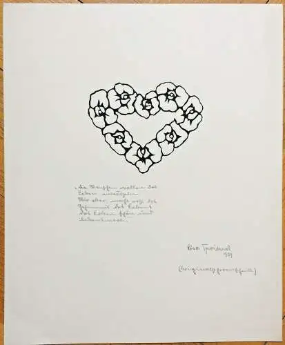 Original-Scherenschnitt Herz aus Blüten auf Karton von Lisa Troitzsch 1939