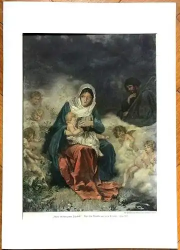 Colorierter Holzstich „Maria mit dem zarten Jesuskind“ von Fritz Roeber