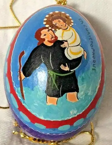Wunderschönes bemaltes Ei, Osterei, mit Motiv St. Christophorus