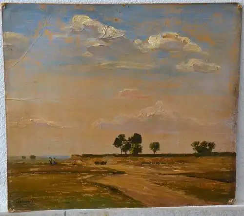 Ölbild,auf Pappe,Landschaft mit Staffage,ungerahmt.ca.1880,signiert