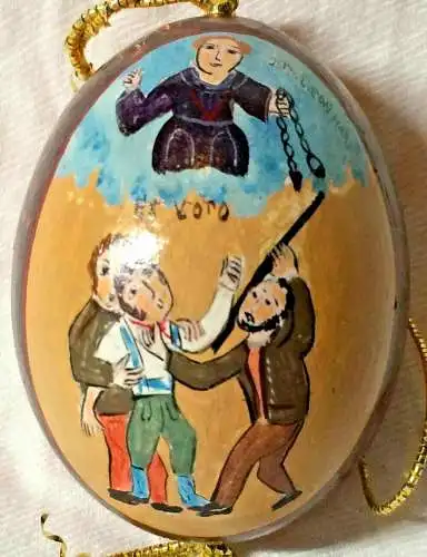 Wunderschönes bemaltes Ei, Osterei, mit Motiv St. Leonhard