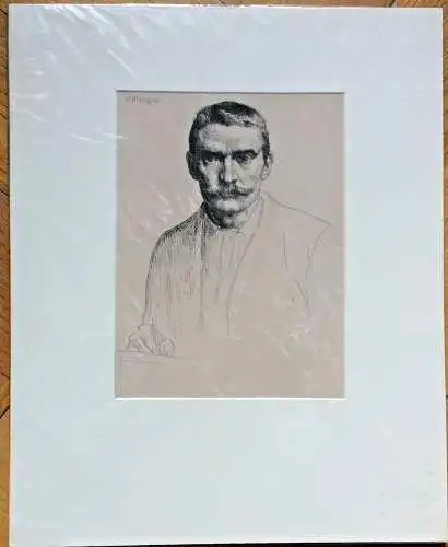 William Strang: Selbstportrait - Original- Radierung im Passepartout