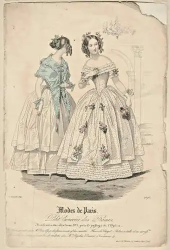  „Modes de Paris - Petit Courrier des Dames“ - Colorierter Stahlstich 