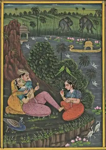 Gouache - klassische indische Malerei auf JAIPUR GOVERNMENT COURT  STAMP 