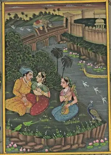 Gouache - klassische indische Malerei auf JAIPUR GOVERNMENT COURT  STAMP 