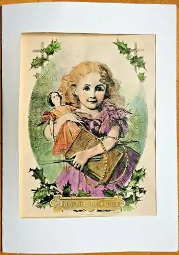 Colorierter Holzstich „WEIHNACHTSGESCHENKE“ von George Thomas im Passepartout