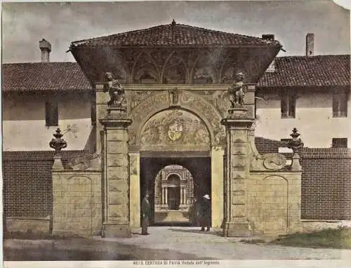 Sehr alte Original Photographie „CERTOSA DI PAVIA, Veduta dell' Ingresso“ 