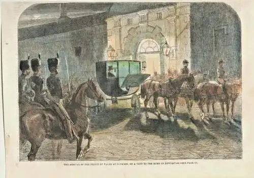 Colorierter Holzstich „THE ARRIVAL OF THE PRINCE OF WALES...“ im Passepartout