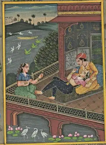 Gouache klassische indische Malerei auf JAIPUR GOVERNMENT COURT  STAMP 