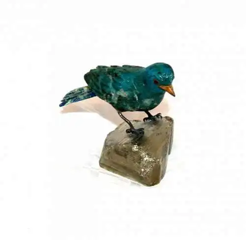 Vogel,grün,Pyhrit,Lapis,auf Sockel,20 Jhdt