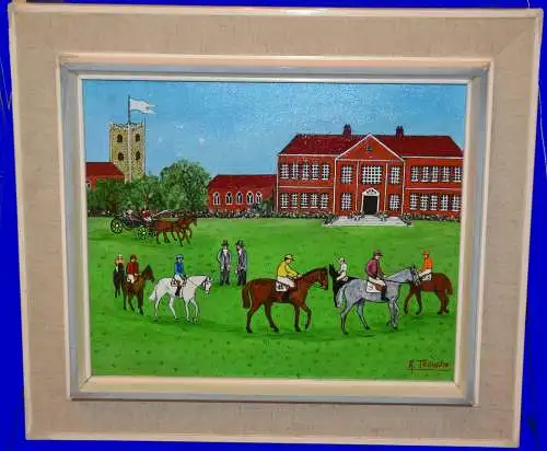 Öl(Acryl) auf Leinwand,Pferdebahn II,naive Malerei,sign.A. Trouche,gerahmt