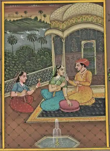 Gouache klassische indische Malerei auf JAIPUR GOVERNMENT COURT  STAMP 