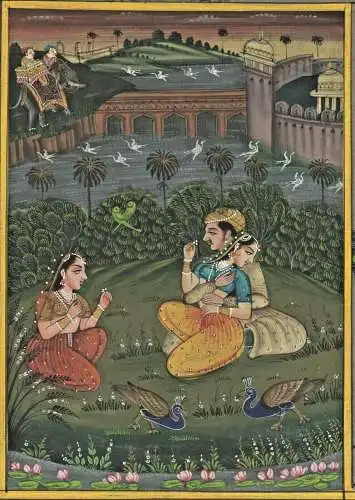 Gouache klassische indische Malerei auf JAIPUR GOVERNMENT COURT  STAMP 