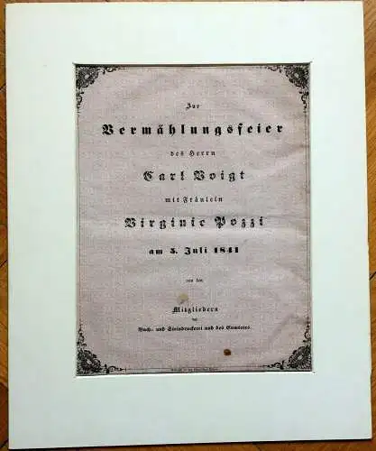 Uralte Einladung zu einer Vermählungsfeier aus dem Jahr 1841