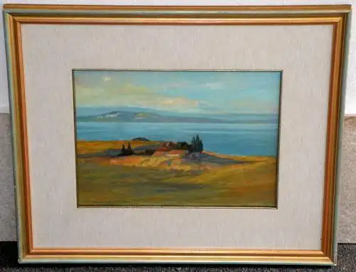  Gemälde,Enzo Gazich,Landschaft mit See in Italien,Brescia,signiert u.gerahmt