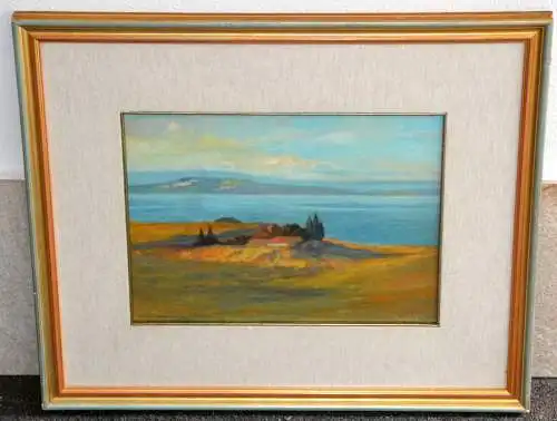  Gemälde,Enzo Gazich,Landschaft mit See in Italien,Brescia,signiert u.gerahmt